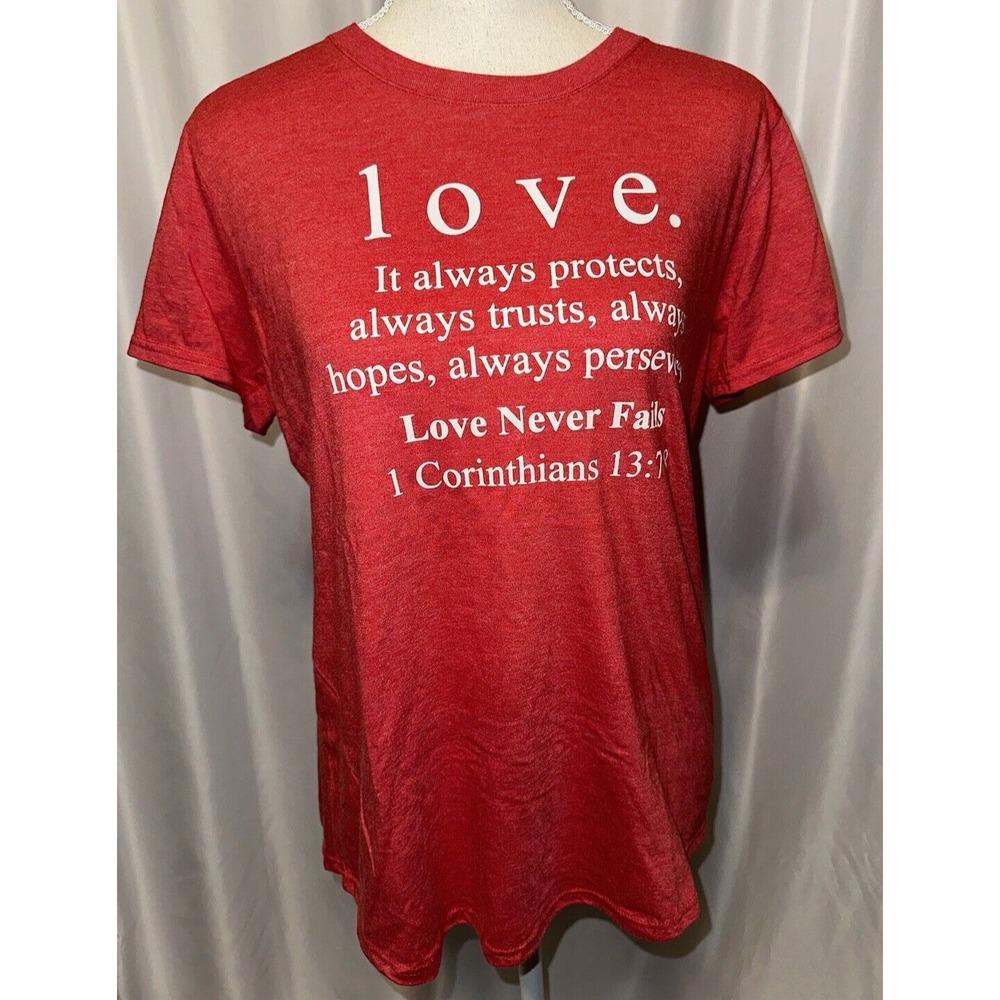 New Anvil Graphic T-shirt Women's Size L Short Sleeve Red Love Christian